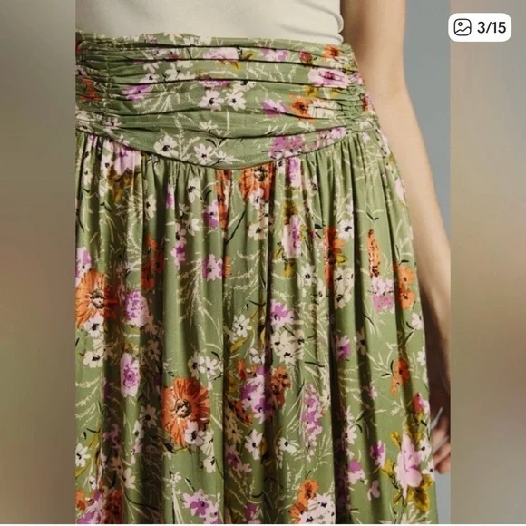Anthropologie Olive Floral Wide-Leg Pants - Picture 3 of 8